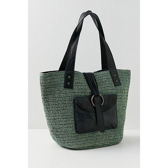 New Free People En Riva Raffia Tote Size OS 18”L x13”H 8”W - Picture 2 of 8